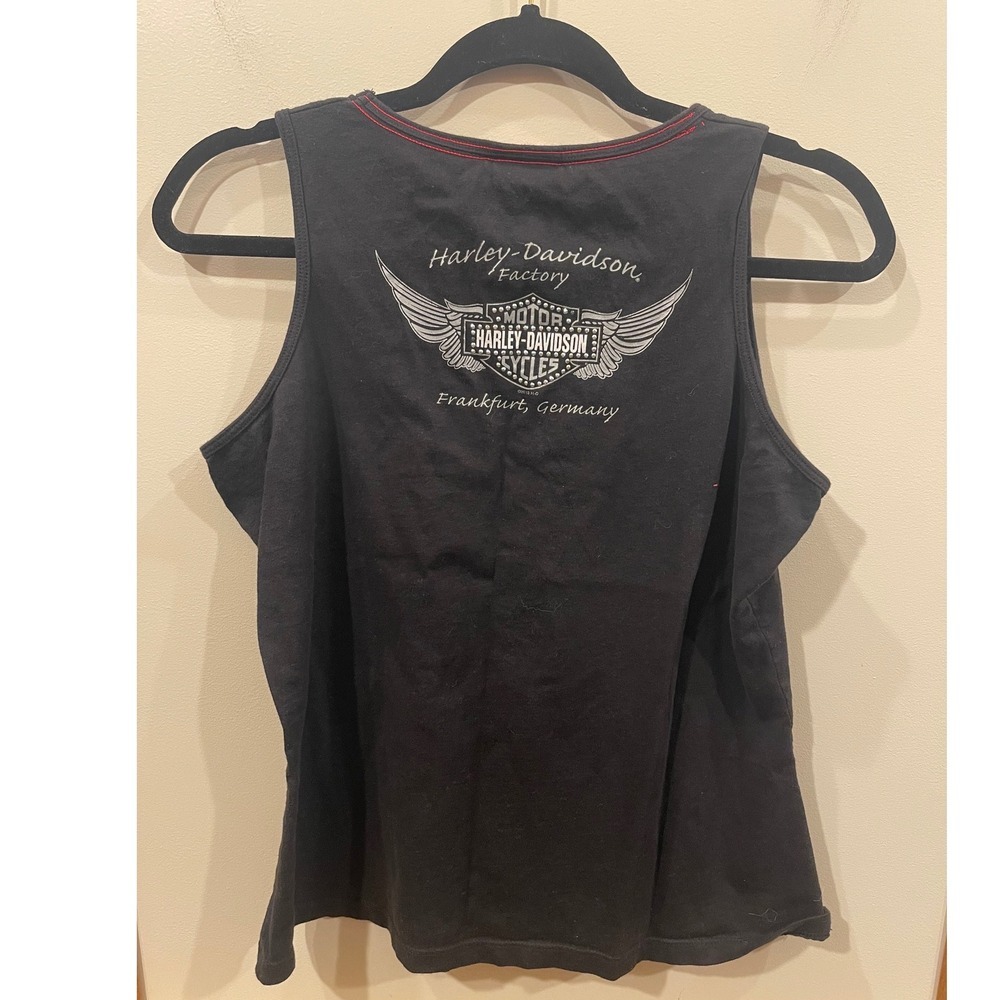 Harley Davidson Frankfurt Germany Tank Top Womens L Black Sequin Eagle - Picture 5 of 8